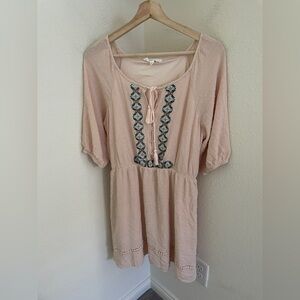 LUCKY BRAND Embroidered Tiered Dress tunic tassel boho ivory size L